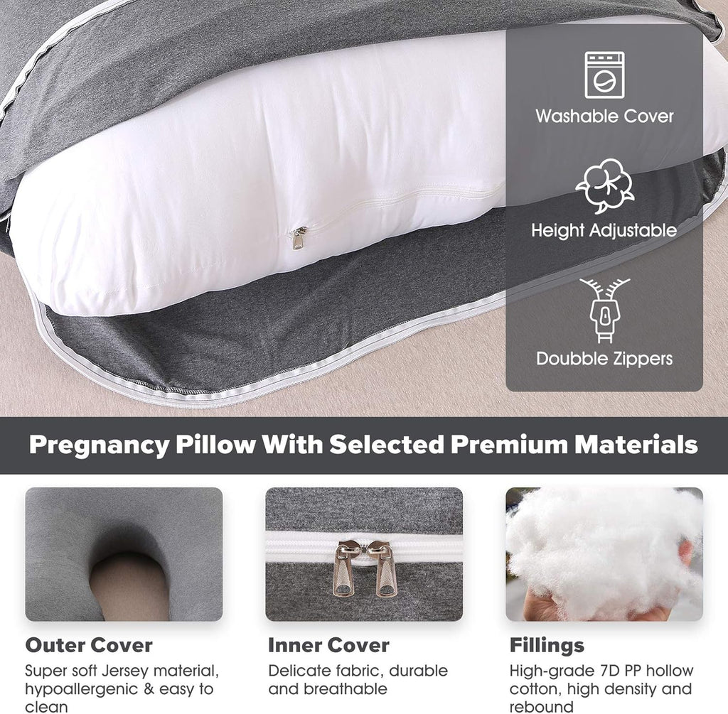 Pregnancy Pillows for Sleeping,U Shaped Full Body Pillow for Pregnancy Women with Removable Jersey Cotton Cover,57 Inch Maternity Pillow(Jersey,Dark Grey)
