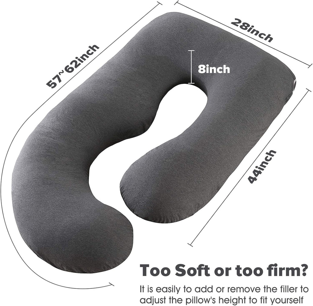 Pregnancy Pillows for Sleeping,U Shaped Full Body Pillow for Pregnancy Women with Removable Jersey Cotton Cover,57 Inch Maternity Pillow(Jersey,Dark Grey)